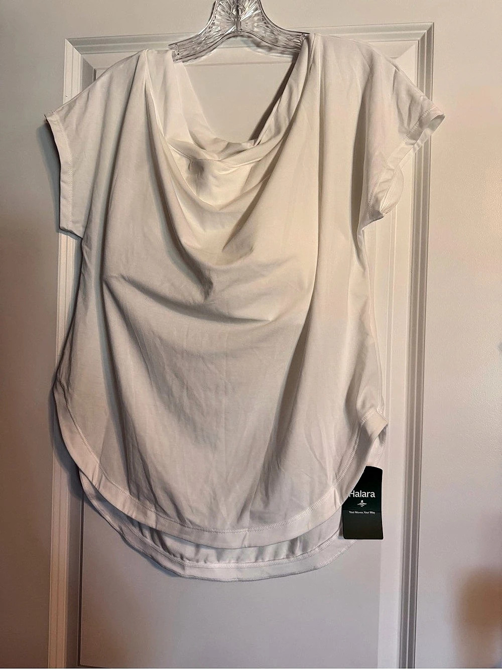 Halara Short Sleeve Cowl Neck Top in White NWT
